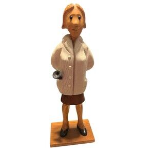 Vintage 70s MCM Romer Nurse Hand Carved Wooden Figure Sculpture Made In Italy